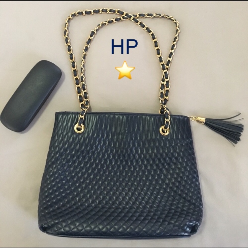 QuiLtEd blUe w/g0ld chAiN sh0ulDer bAg